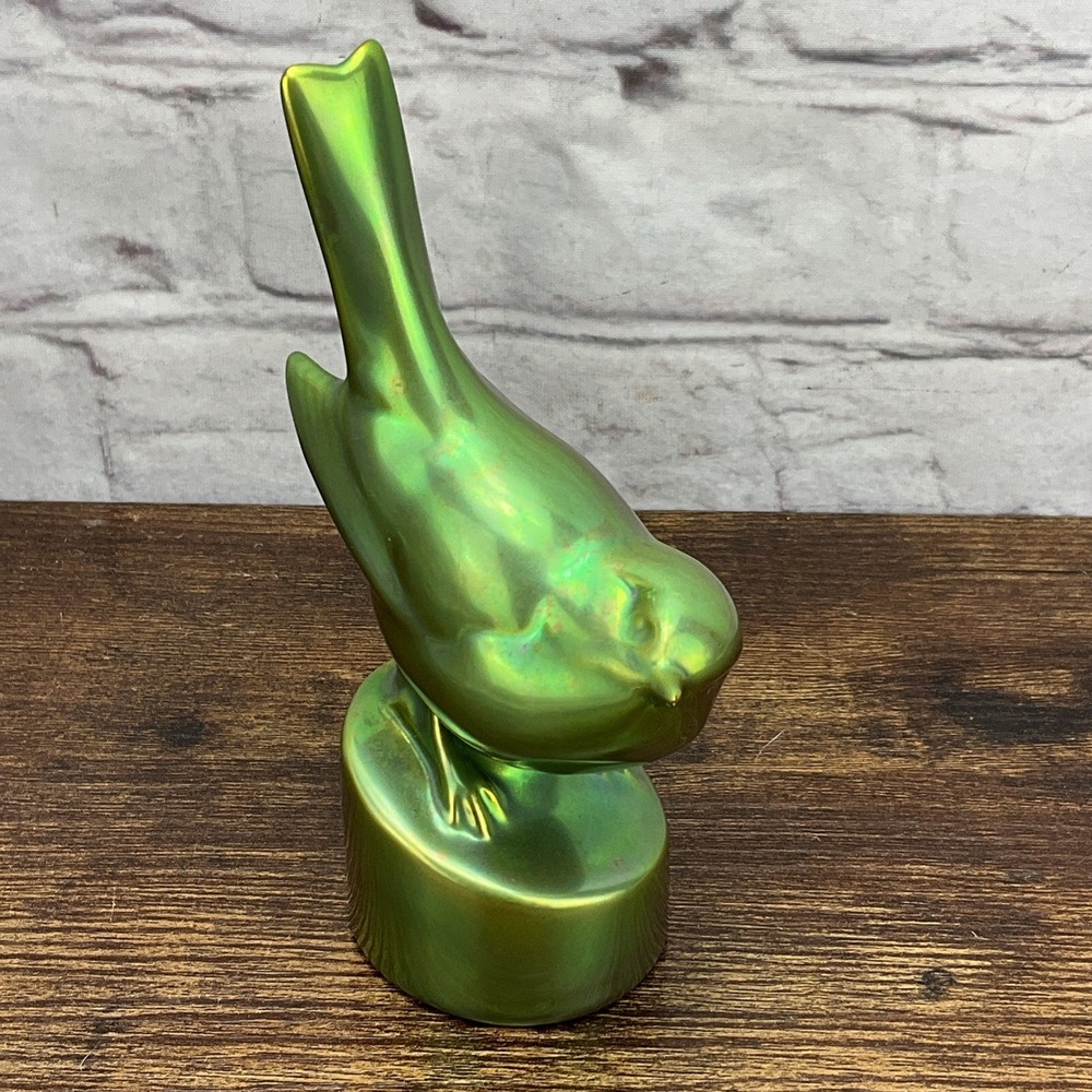 Zsolnay Eosin Tit Bird Figurine Iridescent Green Excellent Colors Vintage 1950's